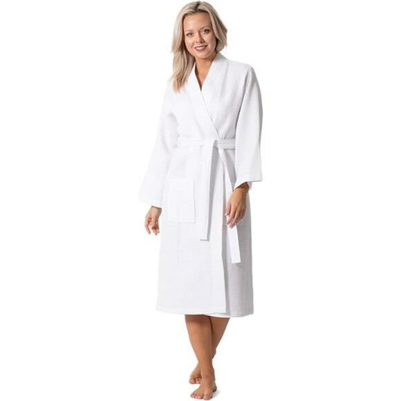 Waffle knit kimono bath robe for women lightweight soft quick dry spa cover - Picture 8 of 8
